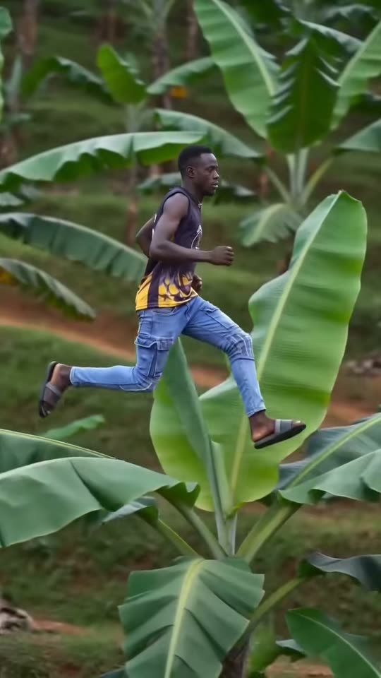 The original Running on banana trees Banana Tree Run AI reel by @big.e.ug